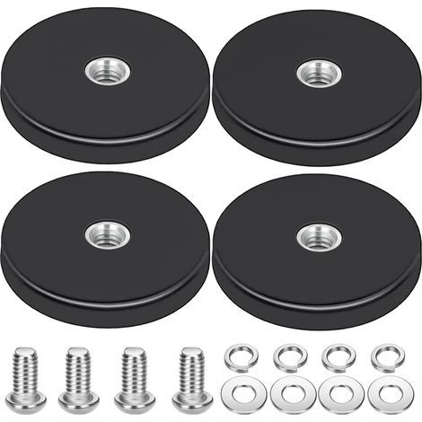 4 Pièces Aimant Puissant, 43 mm Aimant Néodyme Caoutchoutés Ronds avec Plat Filetage M4, Force de Maintien de 12kg, Antidérapants Aimants Puissants pour Lampes Véhicules (1/5)