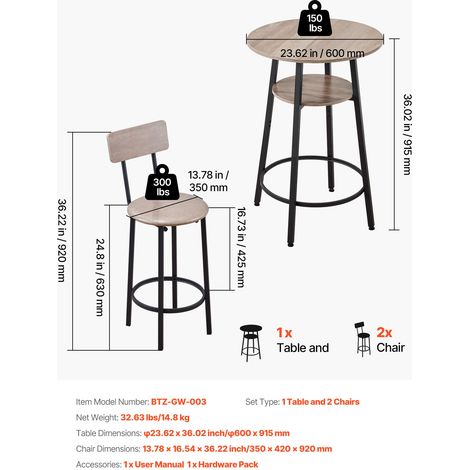 Ensemble Table de Bar avec Tabourets 3PCs Table Haute de 60 cm (1/5)
