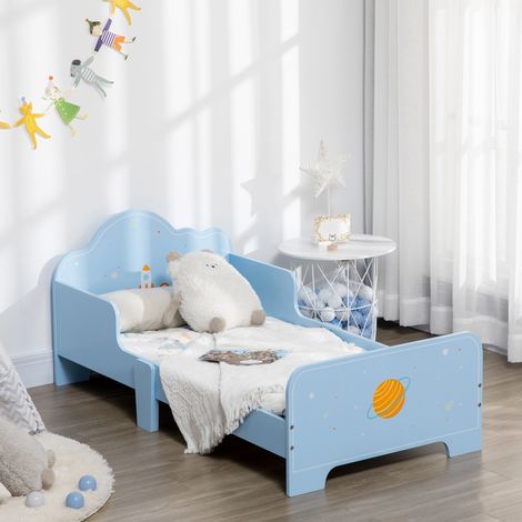 Lit enfant ZONEKIZ pour enfants de 3 à 6 ans, lit en bois avec barrières de sécurité latérales, charge maximale 80 kg, 143 x 74 x 59 cm, bleu (1/5)