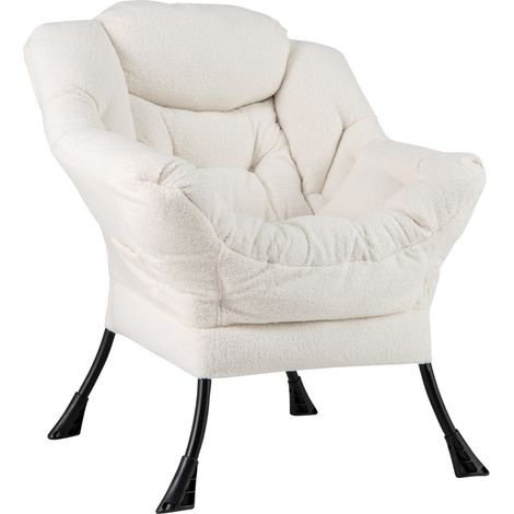 Poltrona comoda con cuscino per la testa schienale e seduta imbottiti, Poltrona per soggiorno elegante Beige (1/4)