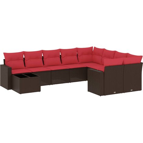 vidaXL Set Divani da Giardino 10pz con Cuscini in Polyrattan Marrone (1/5)