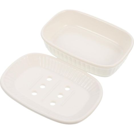 Ceramic Soap Dish with Drainer and Double Layer Holes