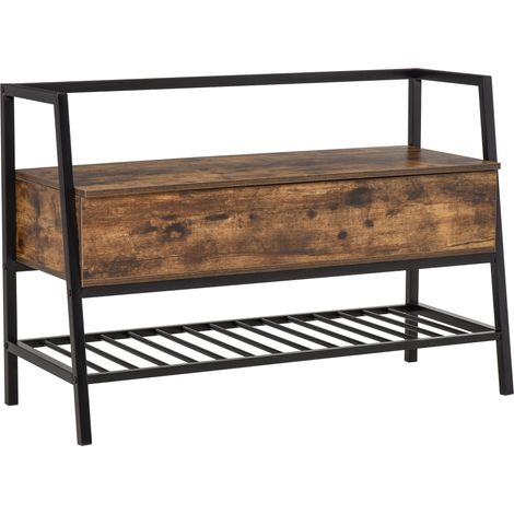 Scarpiera Industrielle avec Vano, Vintage en Bois et Métal, Marron Rustique, 90x37x60cm