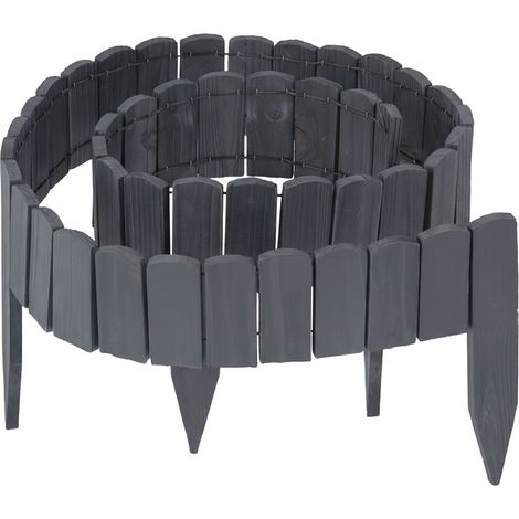 Relaxdays Bordure de massif, 200 cm, flexible, hauteur visible: 10 cm, à enfoncer, bois, bordure de pelouse, anthracite