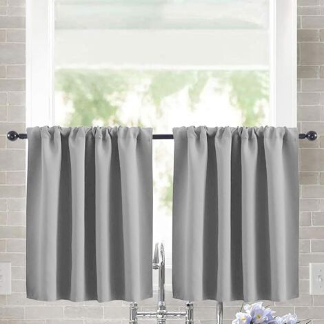 QORVA-Rideaux courts pour fenêtre, 76 x 60 cm, gris, haute densité, faciles à installer, pour chambre, cuisine, salle à manger et salle de bain.