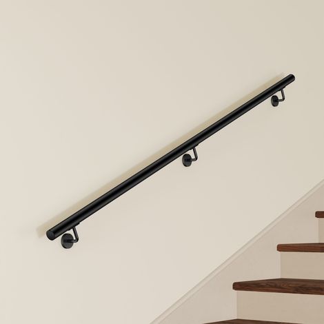 Main Courante Murale pour Escalier en Inox 304 noir - Rampe Escalier 200 cm avec Supports Fixation et Embouts Inclus - Usage Intérieur & Extérieur (1/5)