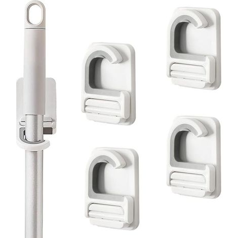 Supports Muraux pour Balai et Vadrouille, 4 Pièces Auto-Adhésifs en Plastique ABS Blanc, Fixation Murale sans Perçage pour Cuisine, Garage et Salle de Bain (1/5)