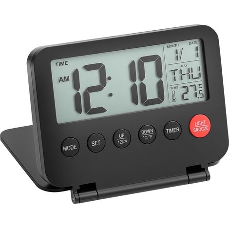 ® Réveil de Voyage numérique, Petit réveil de Voyage avec Calendrier, Affichage de la température, Fonction Snooze, Pas de Piles incluses (1/5)