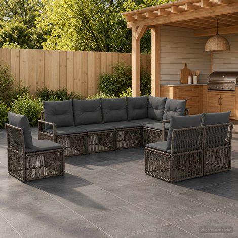 vidaXL Ensemble de canapé de jardin 8 pcs Gris polyrotin (1/5)