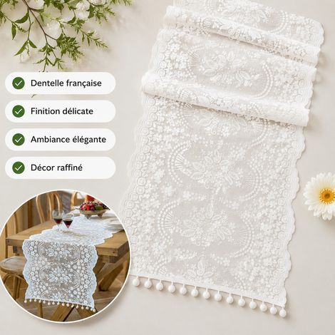 Chemin de Table Dentelle Blanche Daisy 45 x 180 cm Decoupe Laser Grande Table (1/4)