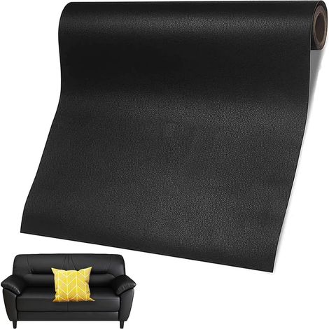 Feuille de Réparation en Simili Cuir Autocollante 60x137cm, Patch Colle pour Canapé, Siège, Fauteuil et Blouson, Rénovation du Meuble, Noir (1/5)
