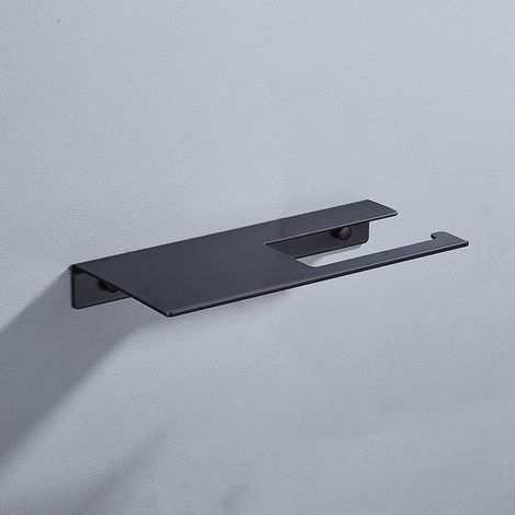 Portarrollos de papel higiénico de pared Design Hamburg, sin taladrar, autoadhesivo, negro mate  Con estante