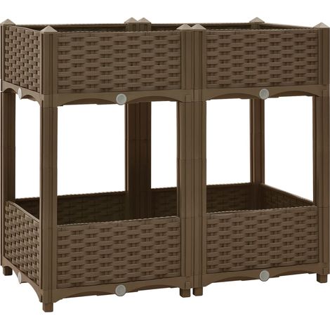 Macetero elevado plantas flores jardín 80 x 40 x 71 cm polipropileno marrón 020000949 (1/5)
