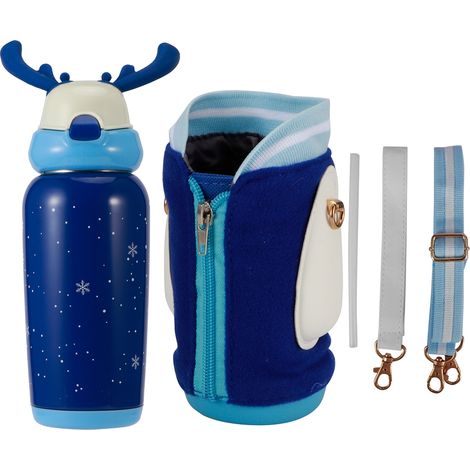 Gourde isotherme en acier inoxydable pour enfants 500ml bleue, avec paille, portable et mignonne (1/5)