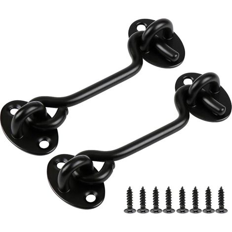 Serrure à crochet et œillet de confidentialité, serrure simple, convient pour porte de grange, noir, 2 pièces (4 pouces) (1/5)