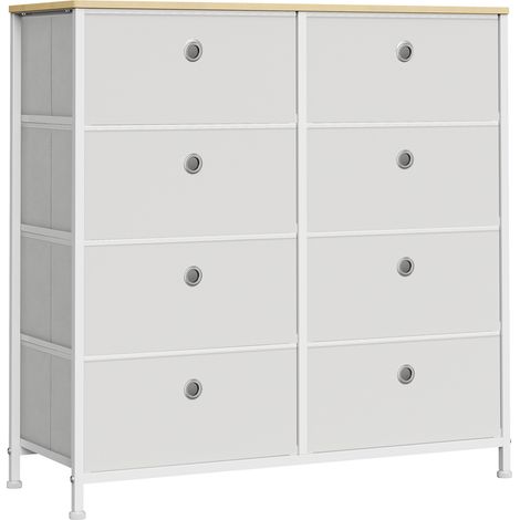 Songmics – Commode enfant 8 tiroirs en tissu – Structure en acier – Dimensions 30 x 80 x 81,5 cm – Capacité 30 kg – Blanc crème et chêne (1/5)