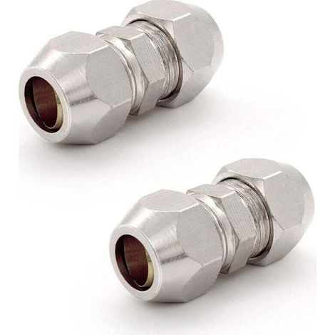 2 Pièces Raccord Olive 8MM Gaz, Argent Tuyau Pneumatique Raccord, Cuivre Nickelé Tube Double Droite Connecteur Rapide, Convient pour Plomberie, Compresseur D'air (1/5)
