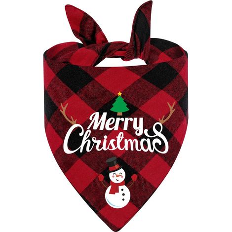 Bandana pour chien en coton à carreaux, écharpe triangulaire de Noël pour animaux de compagnie, Père Noël rouge et noir, taille LL 65x45x45cm Bonhomme de neige rouge et noir (1/3)