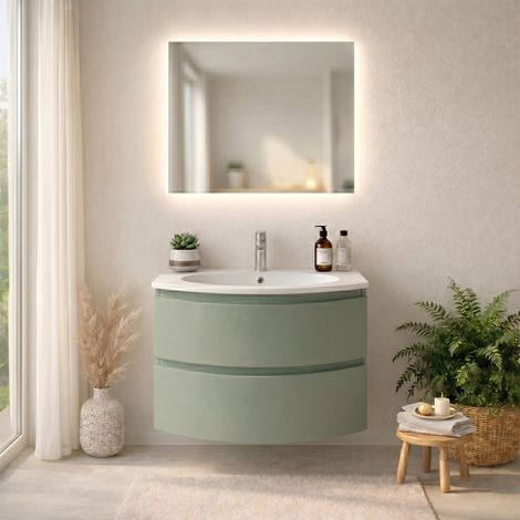 Mobile Bagno Sospeso 70Cm Verde Salvia Con Lavabo  Los Angeles