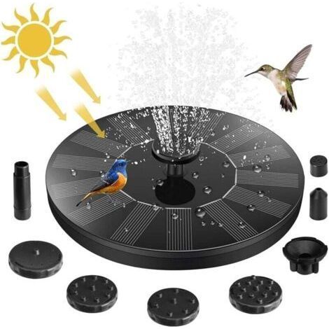 Fontaine solaire extérieure de jardin – Pompe 1,5 W – 7 buses pour bains d'oiseaux – Hauteur d'eau 30-50 cm – Décoration étangs et patios (1/5)