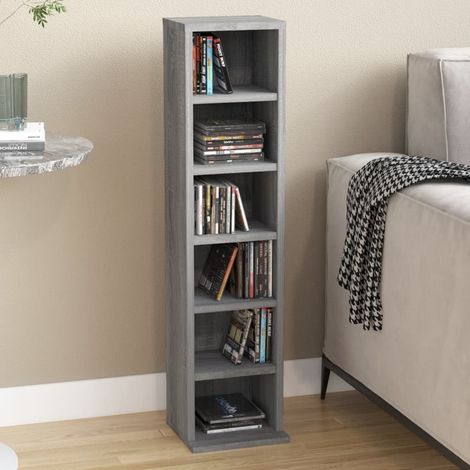 Étagère de Rangement pour CD/DVD Bibliothèque - pour Bureau Salon Chambre Cuisine Sonoma gris 21x20x88 cm Bois d'ingénierie BV963711 - BonneVie (1/5)