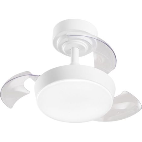 Ventilatore da Soffitto con Luce LED Integrata 24W, Pale a Scomparsa in Acrilico Trasparente, Motore DC, Bianco, D.56 cm - Perenz