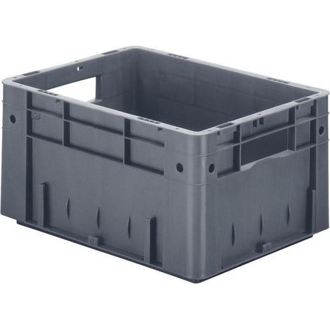 Conteneur de transport L400xB300xH210mm gris en PP, capacité lourde, parois latérales fermées (1/2)