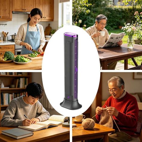 Tragbarer Ventilator – Kompakter, USB-betriebener Turmventilator, wiederaufladbarer, klingenloser Luftkühler für den persönlichen Gebrauch, leises Standgerät, für Büro, Studentenwohnheim und Küche (1/5)