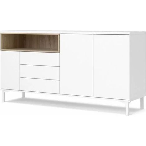 mobile buffet bianco 3 ante e 3 cassetti, 176x90x48 cm