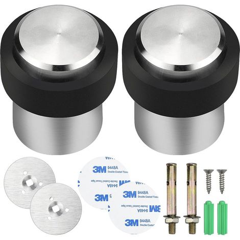 2pcs Butée de Porte Ronde en Acier Inoxydable Ø 32 mm, Butoir de Porte Sol, Entretoise pour Fixation au Sol, Installer au Sol ou sur Mur, Caoutchouc pour Eviter d'endommager la Porte et Mur (1/5)