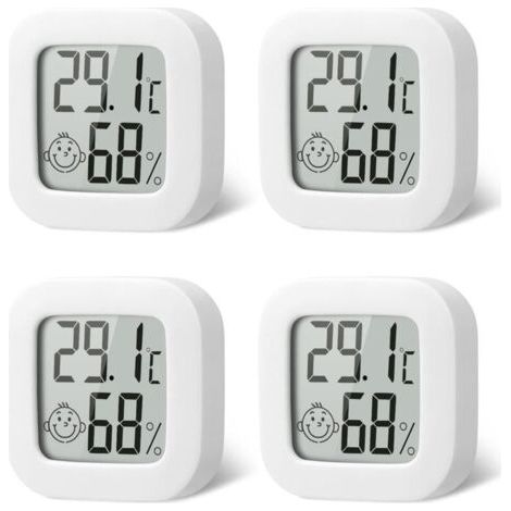 4 Pack Thermometre Interieur Mini Thermomtre Hygrometre Haute Prcision Temprature Hygromtre Moniteur avec Air icne Confortable pour Cuisine Chambre de Bb Serre Entrept Bureau (1/5)