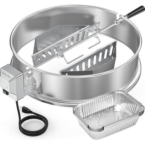 Tourne Broche Barbecue en Acier Inoxydable, Rôtissoires Kit pour Weber Barbecue à Charbon Kettle 57 cm, avec Paniers à Charbon et 10pcs Plat Aluminium Jetable (1/5)