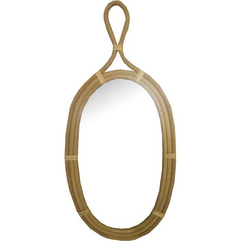 Miroir ovale cadre rotin et poignée H66