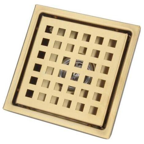 Drain de Douche, Acier Inoxydable Anti-Odeur Filtre Cheveux, Drain de Plancher en brossé Passoire pour Salle De Bain Large Calibre, Carré 150 150 mm,d'or