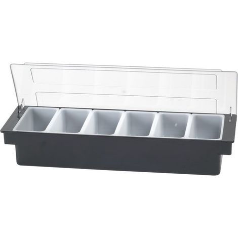 Recipiente para ingredientes APS de plástico negro, 6 compartimentos, altura 100 mm, altura 100 mm