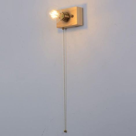 Rustic wooden wall lamp, wall lamp, wall lamp with pull chain switch (ash colour) (1/4)