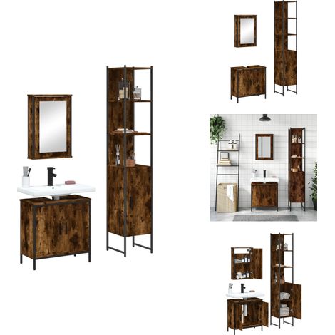 3-tlg. Badmöbel-Set Räuchereiche Holzwerkstoff - Badmöbel - Badezimmermöbel - Badschränke - Wandspiegel - Waschtisch (1/5)