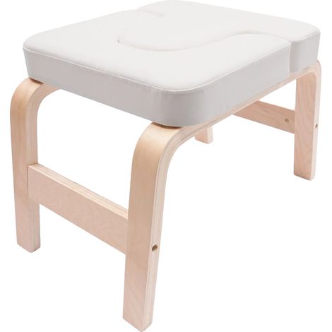 Taburete de yoga para la cabeza, construcción de madera maciza, diseño cómodo con acolchado, BLANCO (1/2)