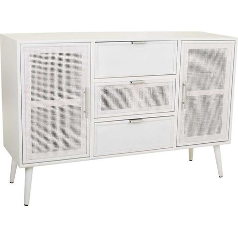 Aparador de madera y rejilla blanco 120x40.5x81 (1/5)