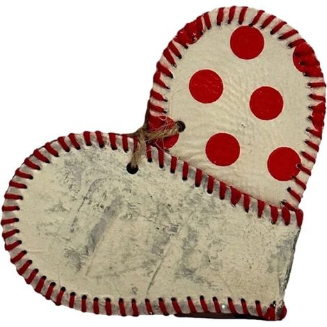 Coeur En Cuir De Baseball - Ornements Rétro En Cuir Recyclé Pour Décoration Intérieure - Idée Cadeau Sportif - 1 Pièce (1/2)