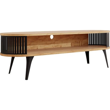 Meuble TV Sordore 108, Noir + Chêne doré artisanal, Le nombre de portes: 0, Nombre de tiroirs: 0, 140x44x40cm