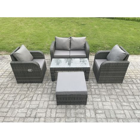 Fimous Salon de jardin avec Table basse rectangulaire Grand tabouret Canapé d'amour Gris foncé mixte (1/5)