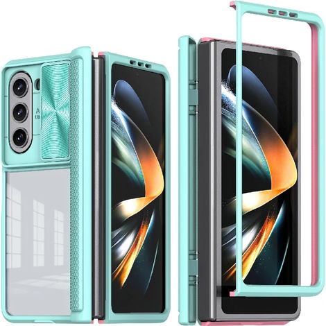 (Vert clair, Galaxy Z Fold6) Étui de protection coulissant transparent en acrylique haute définition pour objectif de caméra, cadre souple en TPU+PC. (1/5)
