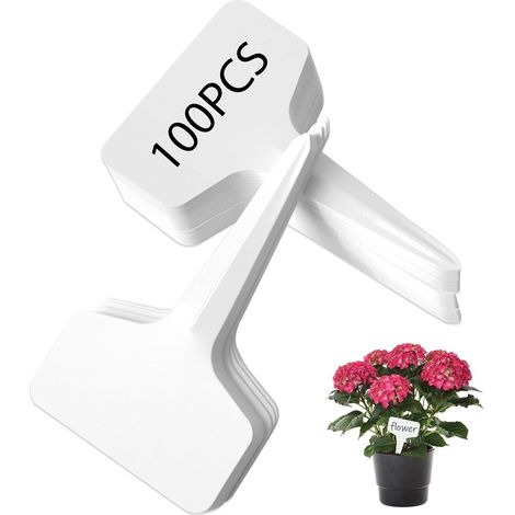 100 Pièces Etiquettes Plantes, Etiquette Potager Pour Plante Semis 10x6cm Type T Plastique de Jardin Résistant Aux Intempéries Blanc Étanche Etiquetage Réutilisable Jardin Exterieur (1/5)