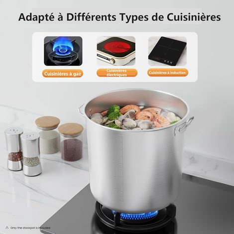 Marmite inox 70L, grande casserole à induction, avec poignées, Ø 45 cm, couvercle coulant, surface polie, grande casserole en acier inoxydable pour (1/5)