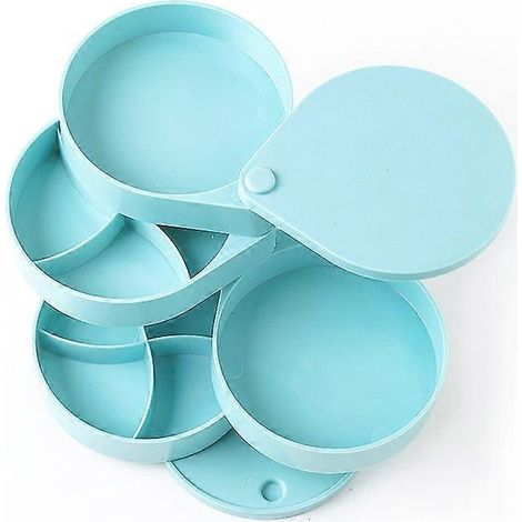 Boîte de rangement pivotante bleue pour bijoux, colliers et boucles d'oreilles, style européen (1/5)