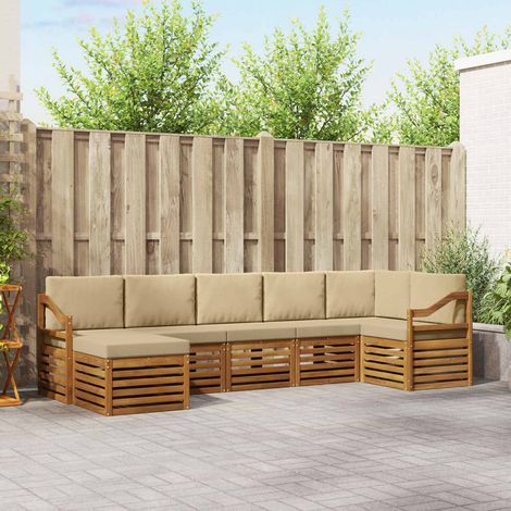 Ecksofa Set mit Kissen 7 pcs Natur und Beige Massivholz Akazie (1/5)