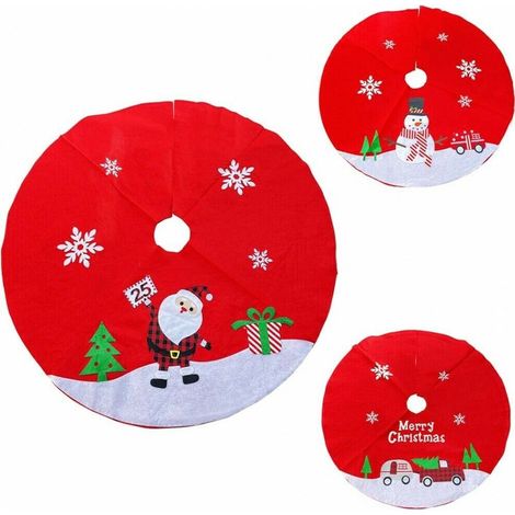 Tappeto rosso gonna copri piede copertura base per albero di natale feltro cm100 babbo pupazzo neve e camion addobbi decorazioni - decoro: Decoro camion (1/5)