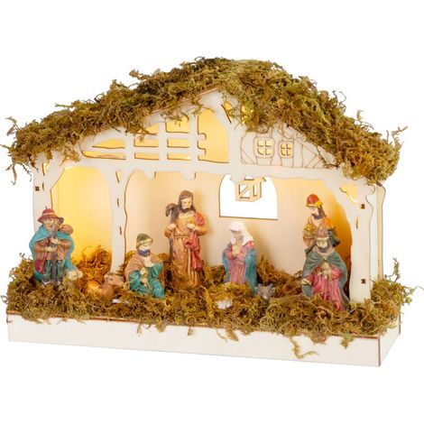 Weihnachtsdekoration MagicHome, Krippe, 5x LED warmweiß, 3xAA, Innenbereich, 26,3x7,3x19,2 cm (1/3)