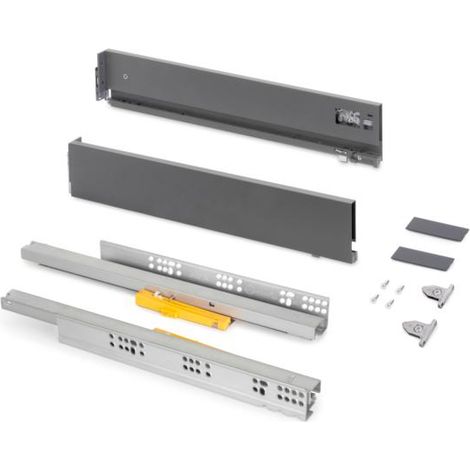 Emuca Cajón exterior Vertex Push Sincro con regulación 3D de altura 93mm, 40kg, profundidad 500mm, Acero, Gris antracita -